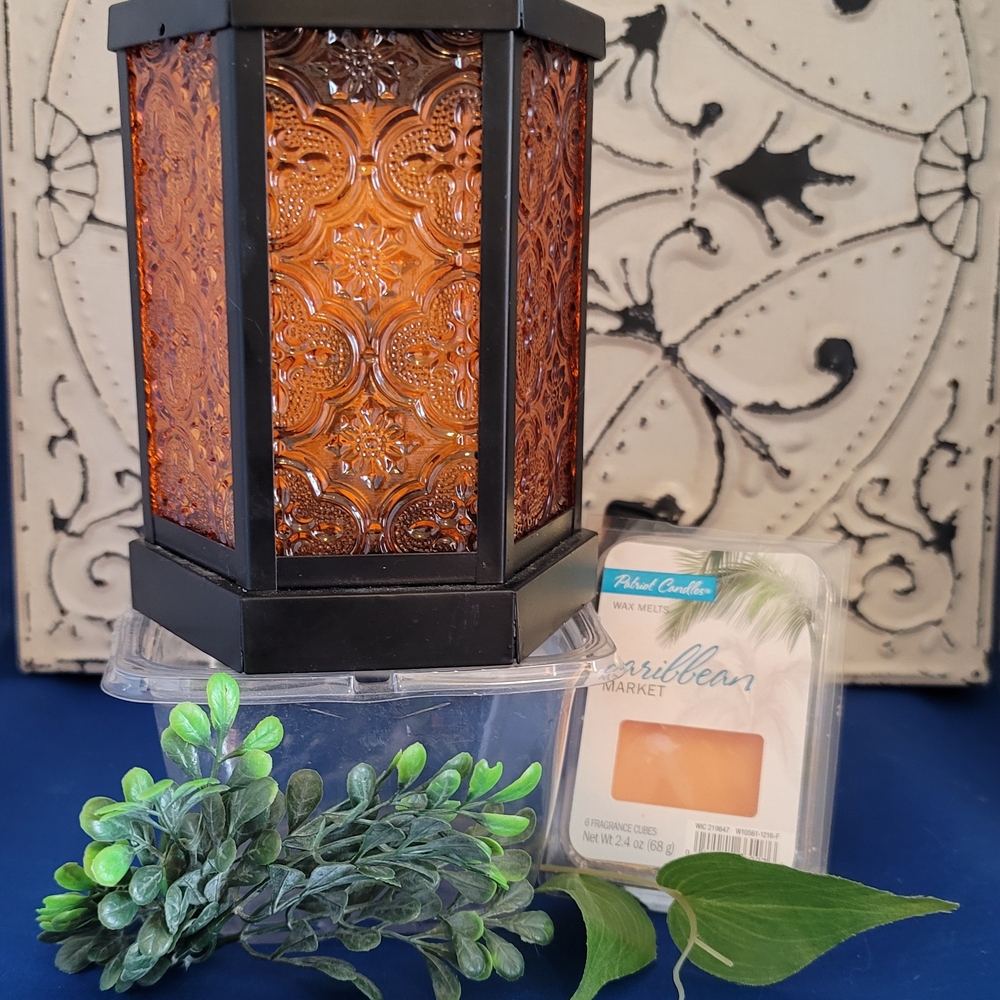 EUC! Ashland Morrancan Style Black & Amber Wax Warmer / Nightlight +